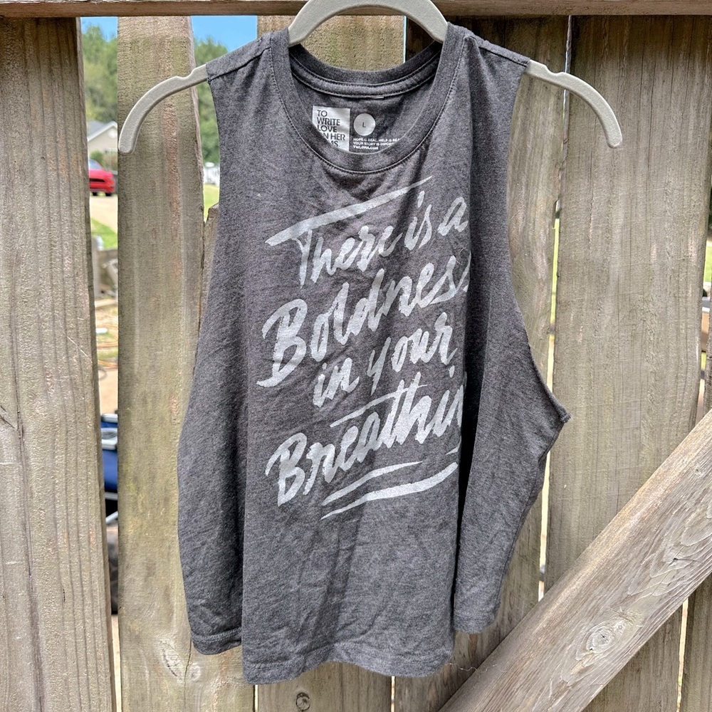 There Is Boldness In Breathing Dark Grey Cutoff Sleeve Cotton Blend Muscle Tank
